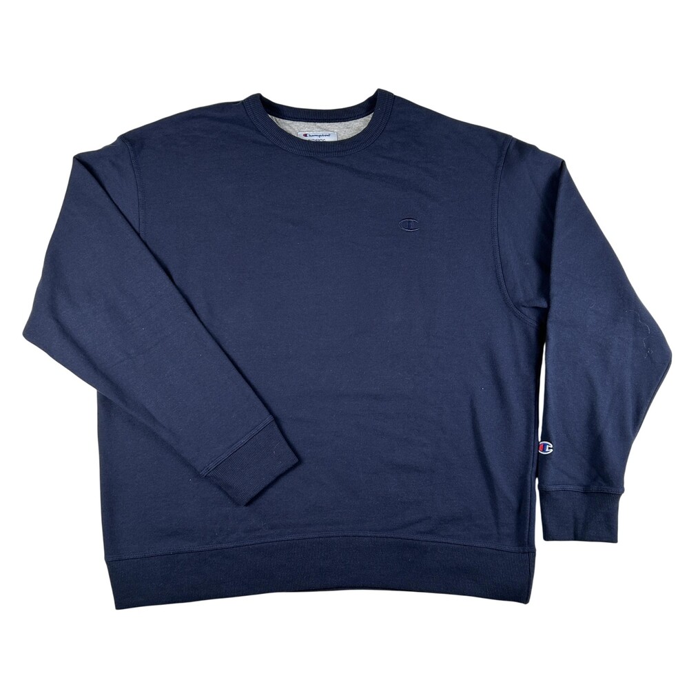 Champion Sweatshirt Mens XL Authentic Navy Fleece Crewneck Pullover Logo